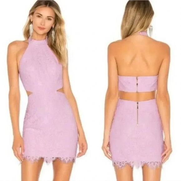Revolve, NBD x Naven, New, Lilac Abby Lace Cutout Halter Mini Dress, Size XL - Picture 1 of 11